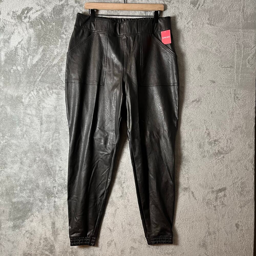 SPANX Black Leather Like Joggers Size 1X‎ High Rise 20283R Pull On New
